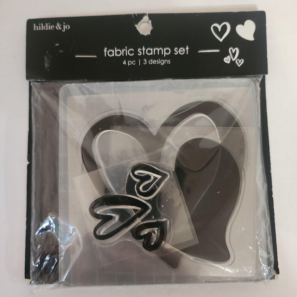 Hildie & Jo fabric stamp set Heart  4 piece-3 designs -1 stamping block New